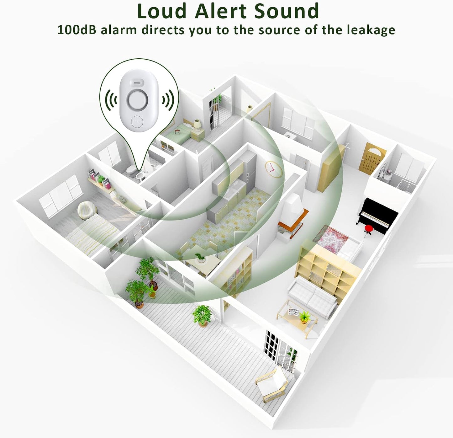 Water Leak Detector Sensor Alarm: Home Water Flooding Monitor Smart Sink Overflow Monitoring Adjustable Wet Moisture Alert Pipe Leakage Drip Detection Warning for Basement Floor