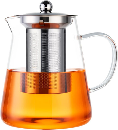 Baalaka Glass Teapot 18.6oz/550ml, Tea Pot with Removable Infusers for Loose Tea, Borosilicate Glass Tea Kettle Tea Maker Stovetop for Camping, Tea Infuser for Loose Leaf Tea Travel | Borosilicate glass tea kettle with infuser; steel strainer for loose
