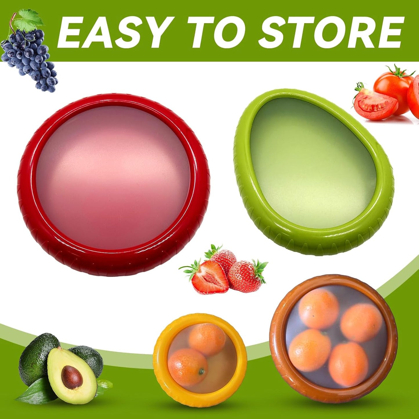4Pcs Avocado Saver and Onion Containers, Reusable Fridge Produce Holders | Silicone Fresh Produce Holder, Avocado Keeper, BPA-Free Veggie Saver for Garlic, Tomato, Lemons, Potato & Fresh Produce