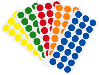 1/2" Removable Dot Stickers, 5 Fluorescent Colors, 1200/Pack | Round Dot Labels in 5 Colors with Writable Matte Paper for Offices, Food Service and Medical Use. Made in USA