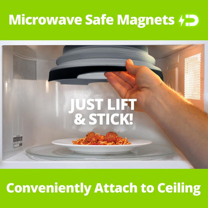 HOVER COVER Magnetic Microwave Splatter Cover - 12-Inch Collapsible - Gray | High Power, Stronger Magnetic Grip, BPA-Free Lid, Vented Plate Guard with Steam Vents, Dishwasher Safe, Space-Saving Storage