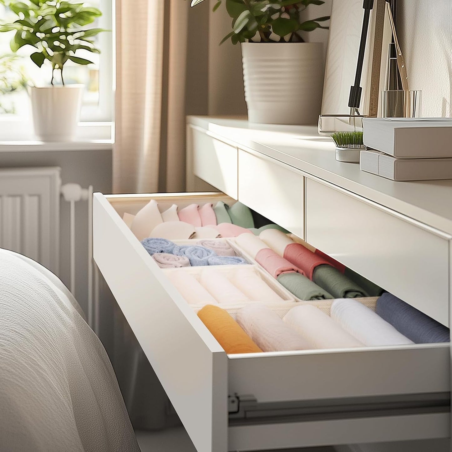 Drawer Organizer Clothes, 10 Pack Dresser Organizer for Baby Clothes, Underwear, Sock- Foldable Closet Organization and Storage Dividers Bins for Nursery, Bedroom (Beige)