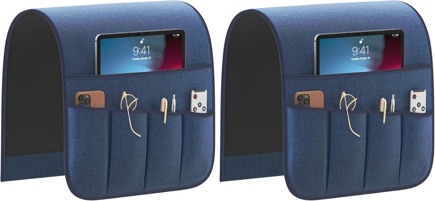 Sofa Armrest Organizer Non-Slip Remote Control Holders for Recliner Couch Chair Armchair Caddy with 5 Pockets for Table,Cell Phone,Ipad,Magazines,Books (Black, 13 x 35 Inch)