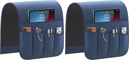 Sofa Armrest Organizer Non-Slip Remote Control Holders for Recliner Couch Chair Armchair Caddy with 5 Pockets for Table,Cell Phone,Ipad,Magazines,Books (Black, 13 x 35 Inch)