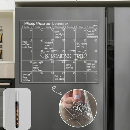 Clear Non-Magnetic Calendar Set for Fridge - Dry Erase Transparent Monthly and Weekly Calendar, List and Blank Whiteboard - Sticks to Wall, Glass, Door, Any Smooth Surfaces