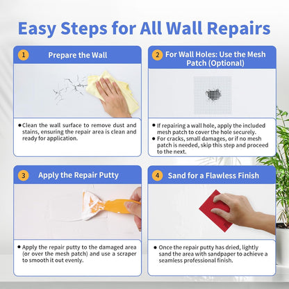 YKF Drywall Repair Kit, 18 oz Ready to Use Quick Dry Wall Repair Paste with Scraper and Self-Adhesive Mesh, White Spackle Putty for Small Holes, Nail Holes, Dents and Cracks