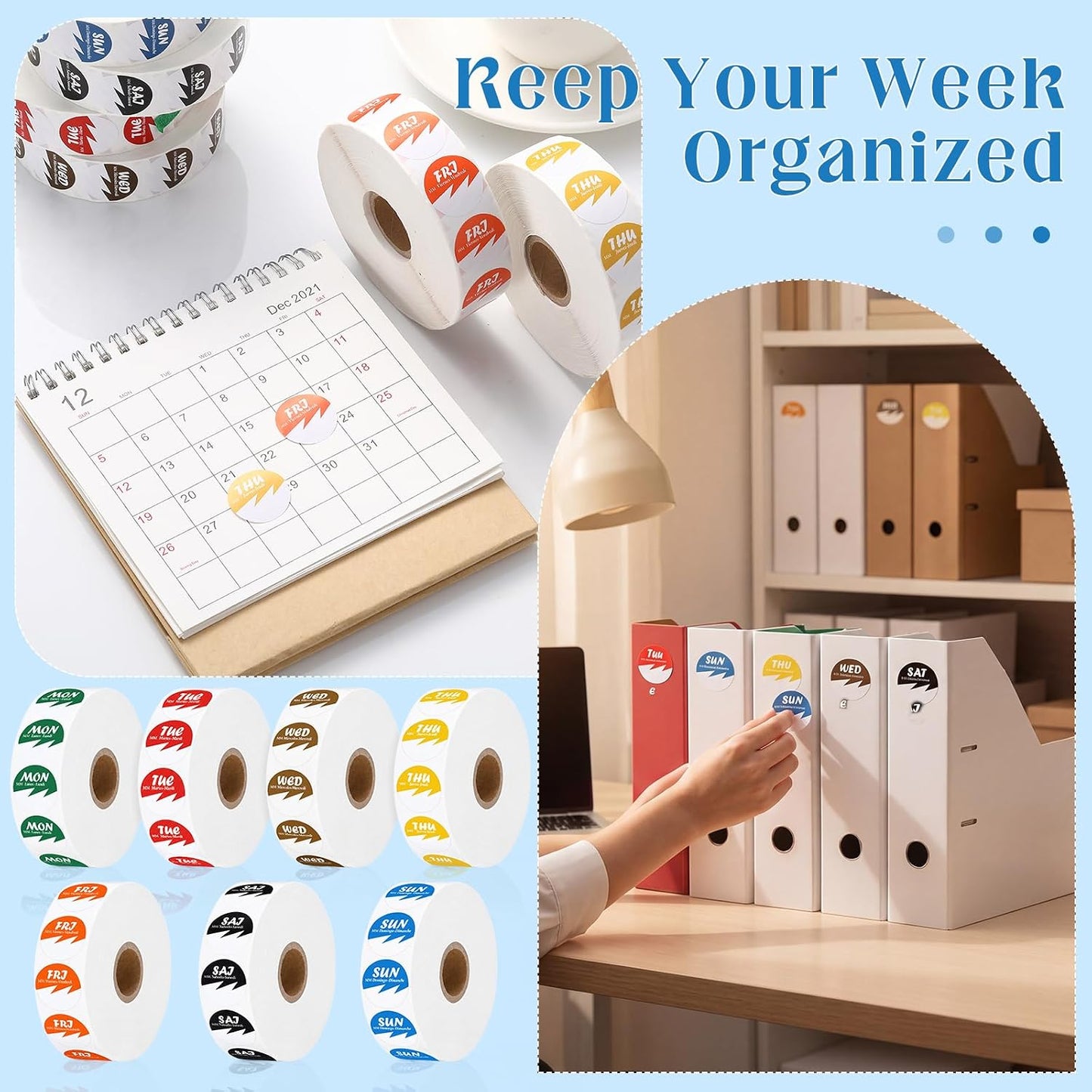 14000 Pcs Day of The Week Labels Bulk 1 Inch Food Label Date Dots Monday to Sunday Removable Inventory Management Self Adhesive Sticker for Kitchen Restaurant Container Organization