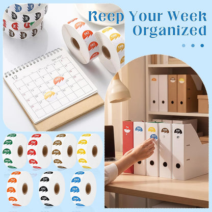 14000 Pcs Day of The Week Labels Bulk 1 Inch Food Label Date Dots Monday to Sunday Removable Inventory Management Self Adhesive Sticker for Kitchen Restaurant Container Organization