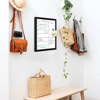 Weekly Dry Erase Whiteboard Calendar, 15.7"x11.8" Magnetic Surface Memo Board, Minimal Design Weekly Planner for Wall, Black Wood Frame Dry Erase Board for Office School Home(ZLBB-S-BK-2636)