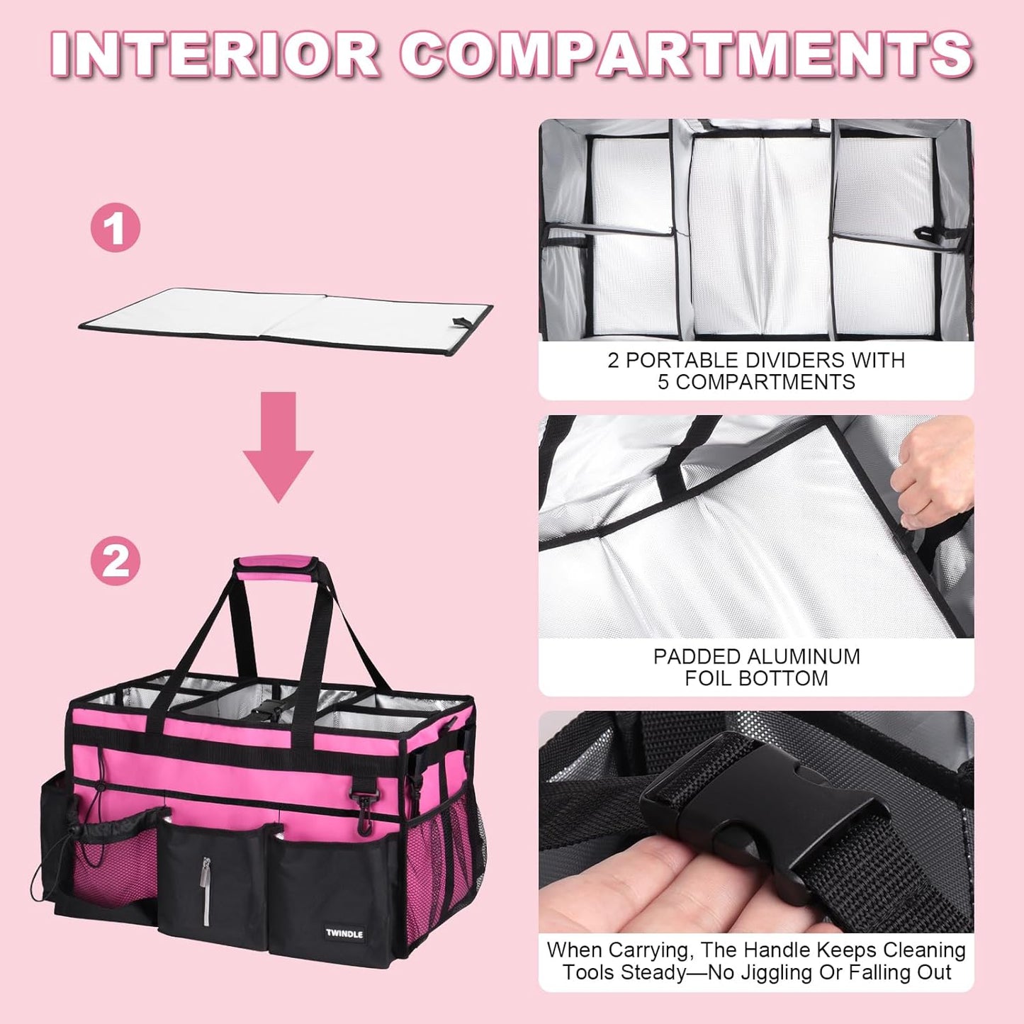 Extra Large Cleaning Caddy Bag with Built-In Support Board, Cleaning Tote Organizer with Removable Divider, Supply Carryall with Adjustable Shoulder Strap and Waist Belt for Cleaners & Housekeeper