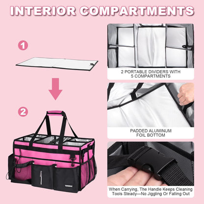Extra Large Cleaning Caddy Bag with Built-In Support Board, Cleaning Tote Organizer with Removable Divider, Supply Carryall with Adjustable Shoulder Strap and Waist Belt for Cleaners & Housekeeper