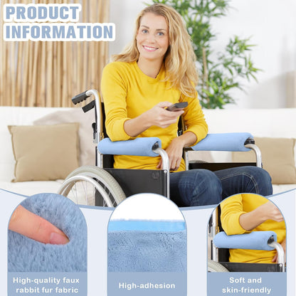 Threlaco 2 Pcs Wheelchair Armrest Covers Soft Fluffy Foam Wheelchair Armrest Pads Non Slip Arm Rest Cover Cushion Pad for Armchairs Office Chairs(Blue)