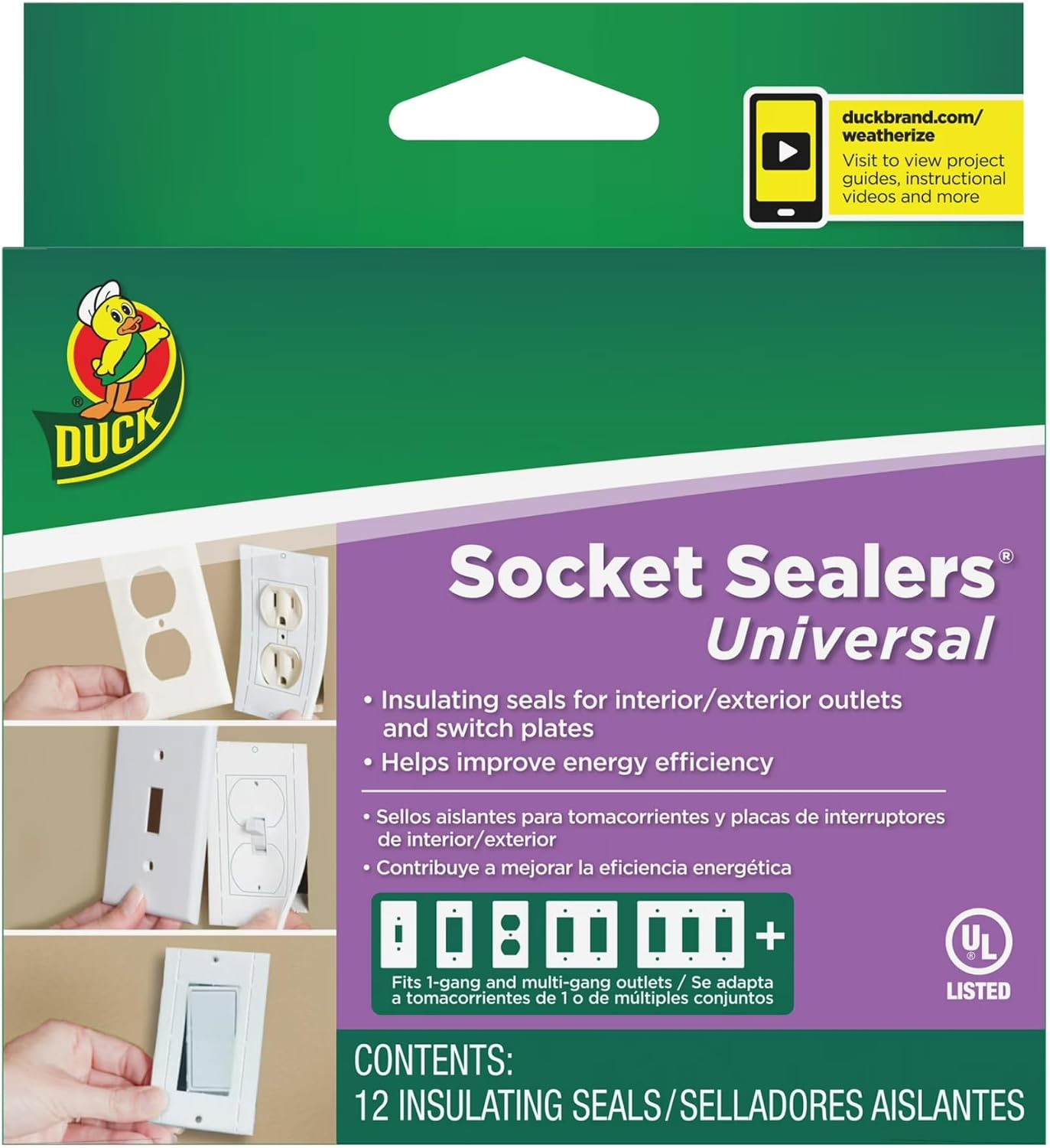 Duck Brand Wall Socket Sealers, 2-1/2 in. x 4.31 in. (White) / 12-Pack