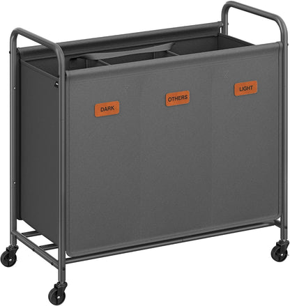 SONGMICS 2-Section Laundry Sorter, Laundry Hamper with Wheels, Rolling Clothes Hamper Cart with Large Capacity and Removable Bags, for Laundry Room, Bedroom, Bathroom, Ink Black URLS210B01 | Rolling Clothes Hamper Cart, Large Capacity, for Laundry Room,