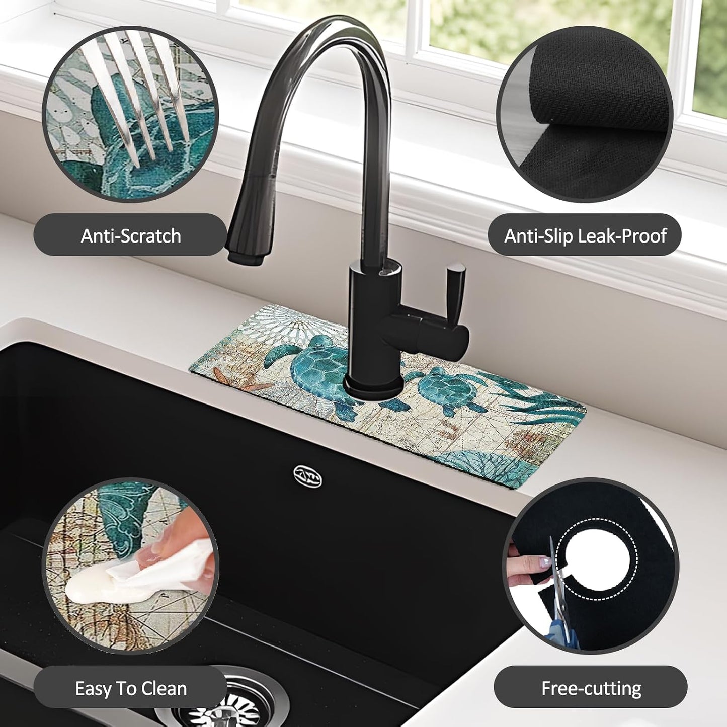 24" X 5.5" Kitchen Sink Splash Guard Faucet Mat Mandala Super Absorbent Fast Drying Faucet Guard & Draining Mat Sink Splash Guard Behind Faucet for Kitchen, Bathroom