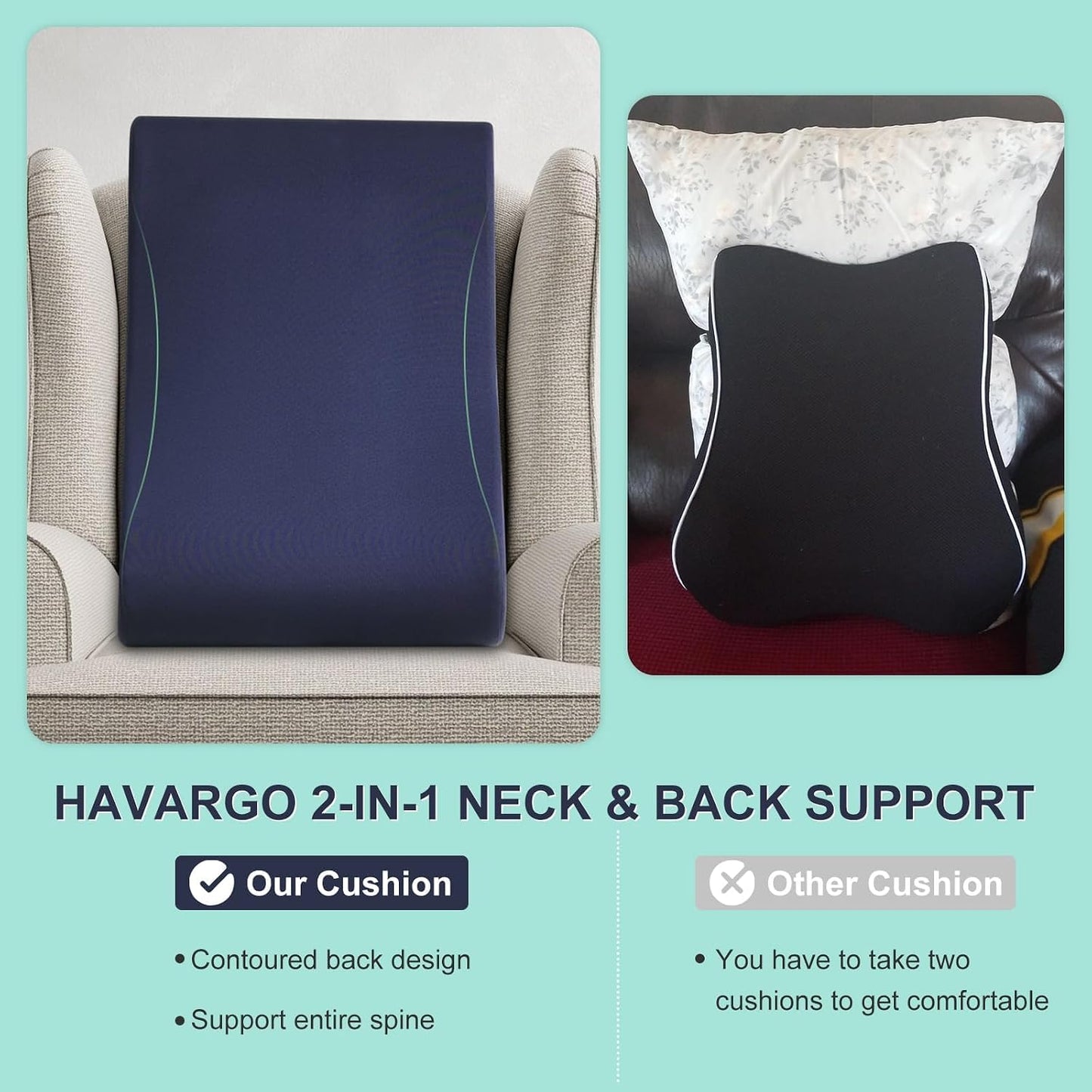 2-in-1 Neck Pillow Lumbar Support Pillow for Recliner Couch& Glider Chair - High Resilient Foam Ergonomic Back Support for High-Back Rocking Chairs, Glider Rocker Replacement Cushions Navy S