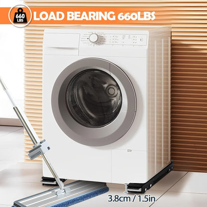 Heavy Duty Furniture Appliances Rollers, Extendable Appliance Rollers with Brake, Mobile Washing Machine Base for Refrigerators, Dishwashers, Washing Machines, 660 lbs Total Load (White