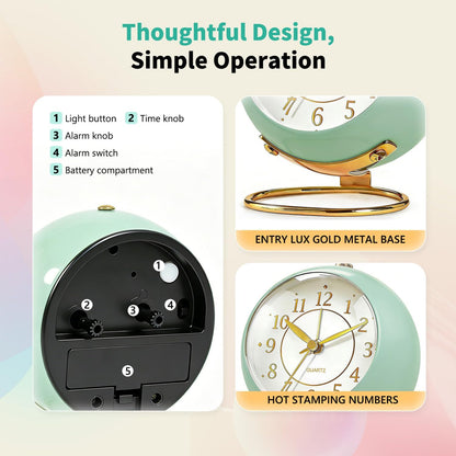 Analog Alarm Clock, Retro Small Desk Clock with Night Light, Backlight Cute Simple Design, Silent Non-Ticking, Battery Powered, Clock for Bedroom,Travel,Kitchen,Bedside Desktop Decor