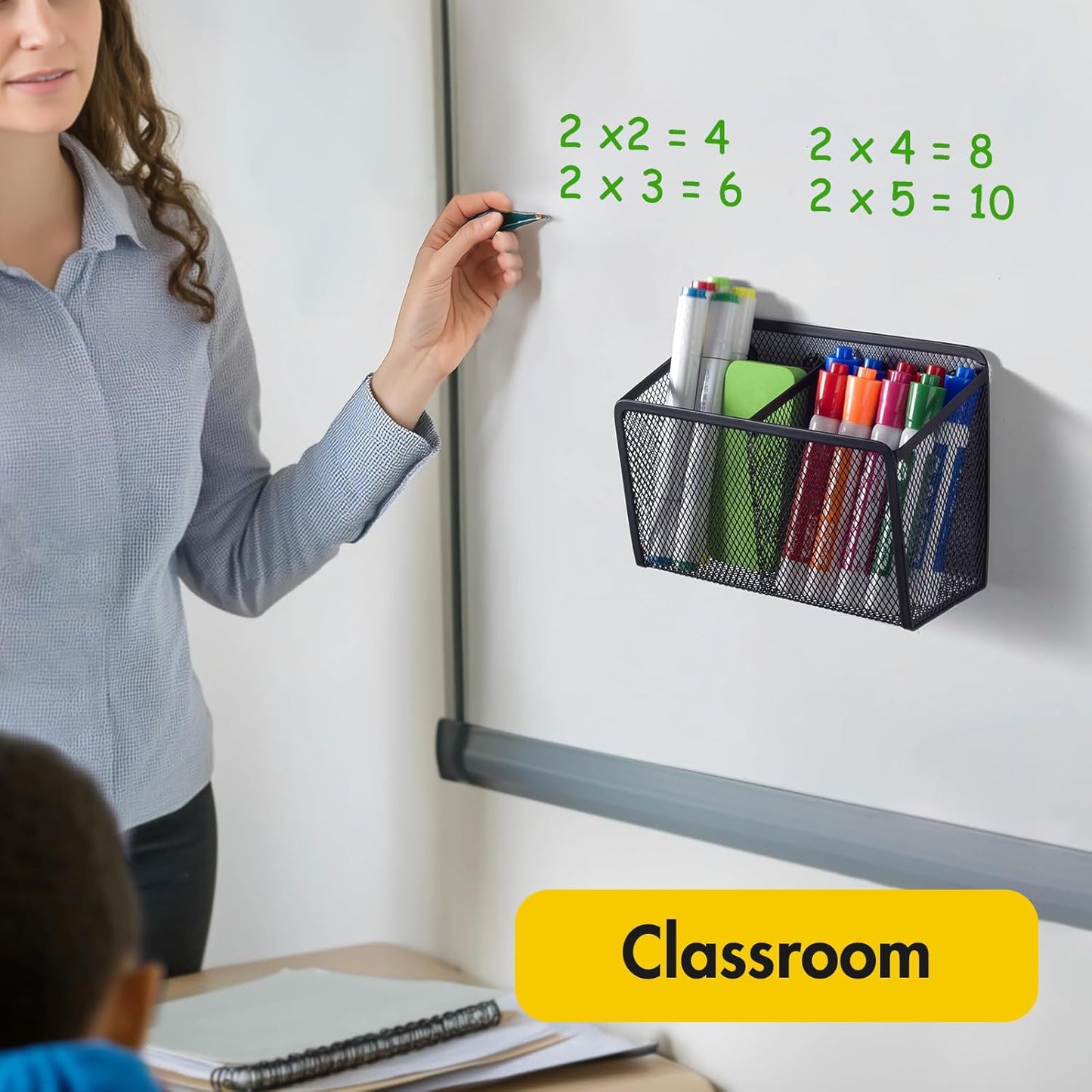 BEYGORM Magnetic Dry Erase Marker Holder for Whiteboard, Locker Organizer | Mesh Non-slip Pen & Pencil Holder for Refrigerator, Basket for Classroom, School &Office (Black, 1-Pack)