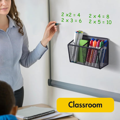 BEYGORM Magnetic Dry Erase Marker Holder for Whiteboard, Locker Organizer | Mesh Non-slip Pen & Pencil Holder for Refrigerator, Basket for Classroom, School &Office (Black, 1-Pack)