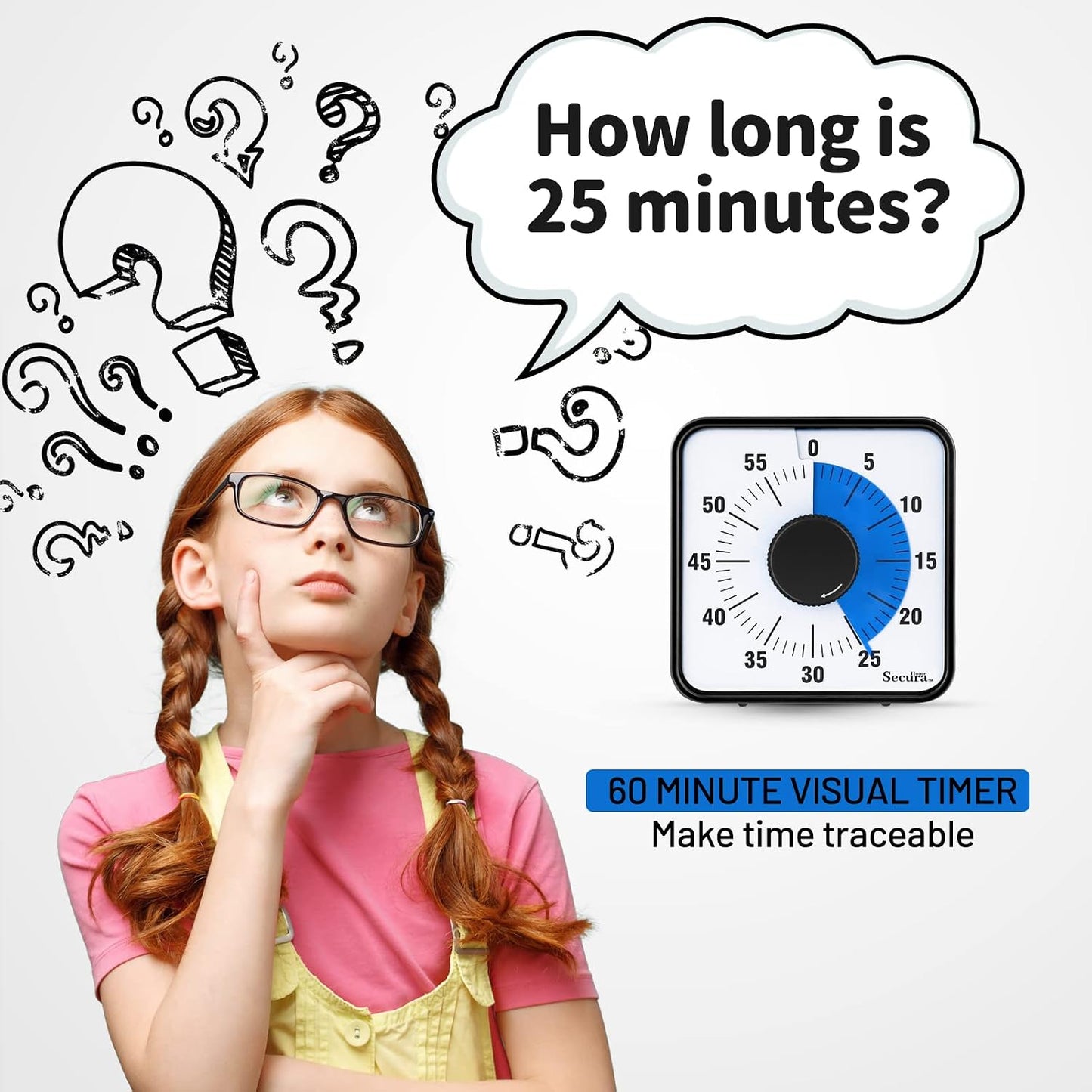 Secura Home 60-Minute Visual Timer, 7.5 Inch Oversize Countdown Timer Clock for Kids and Adults, Durable Mechanical Time Management Tool with Magnetic Backing （Sky Blue）
