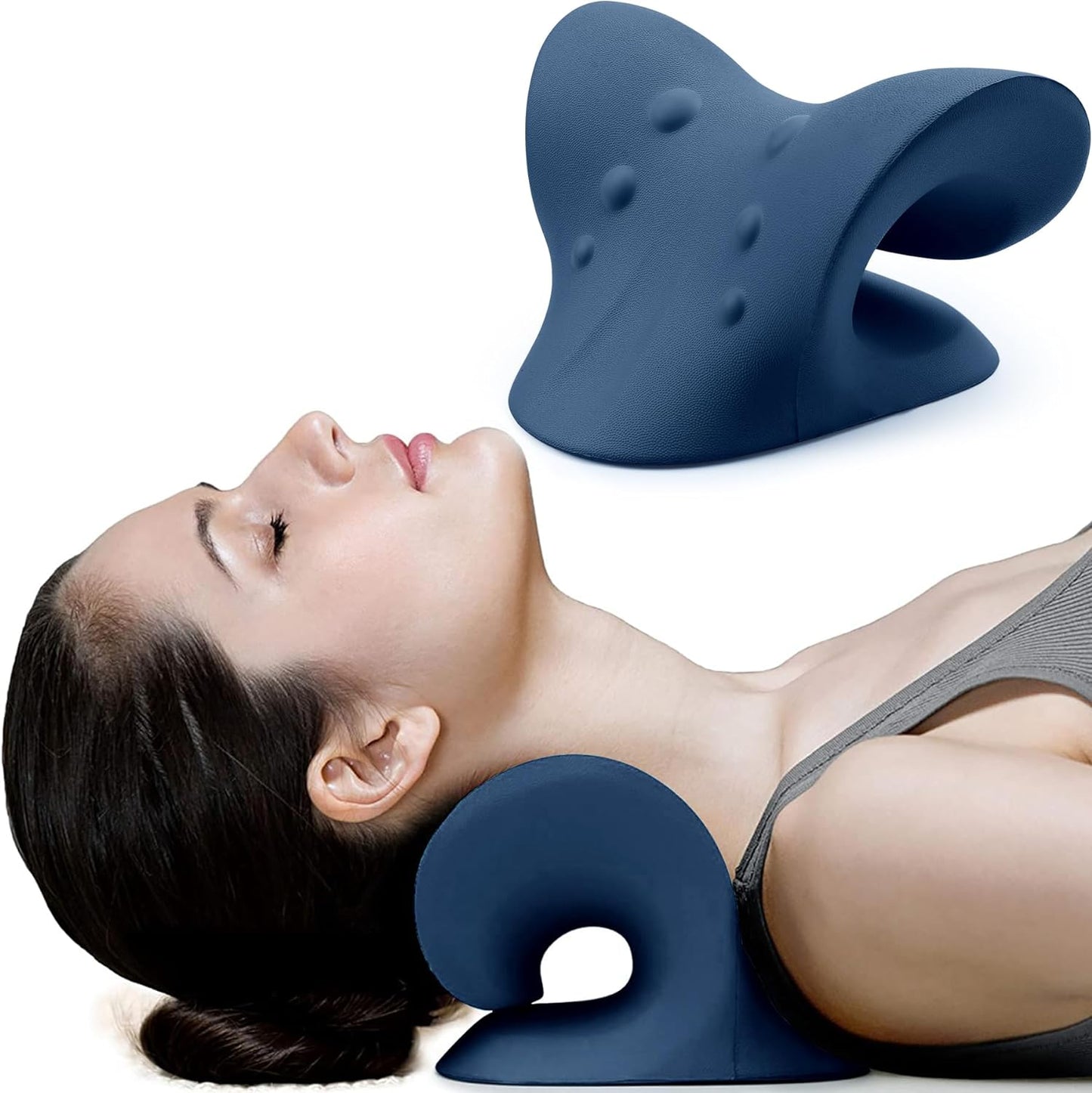 RESTCLOUD Neck and Shoulder Relaxer, Cervical Traction Device for TMJ Pain Relief and Cervical Spine Alignment, Chiropractic Pillow Neck Stretcher (Blue)