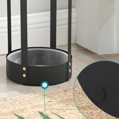 SONGMICS Umbrella Stand, Steel Round Umbrella Holder Rack, 7.7 x 7.7 x 21.7 Inches, with Detachable Drip Tray, for Entryway, Office, Stable, Assembly Required, Matte Black ULUC28BK