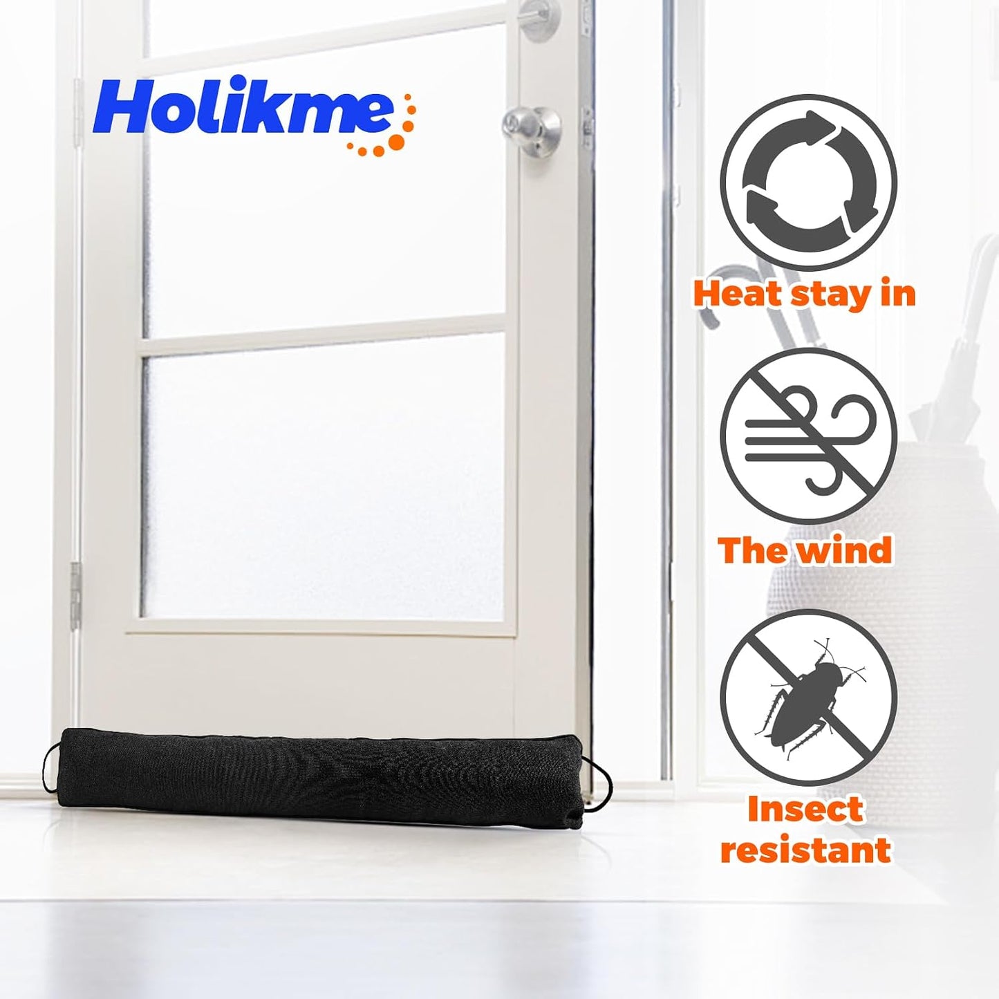 Holikme Weighted Door Draft Stopper - Under Door Seal, 36inch Black | Heavy Duty Fabric, Removable Washable Cover, Hook-and-Loop Fasteners Included, Soundproof & Thermal Insulation, Energy Saving