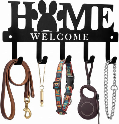 Key Holder Wall Mount Paw Print Metal Key Hooks Organizer Dog Leash Holder with 5 Hooks Rustic Farmhouse Decorative Welcome Home Wall Decor for Entryway Bathroom Dog Lover 9.8 Inch