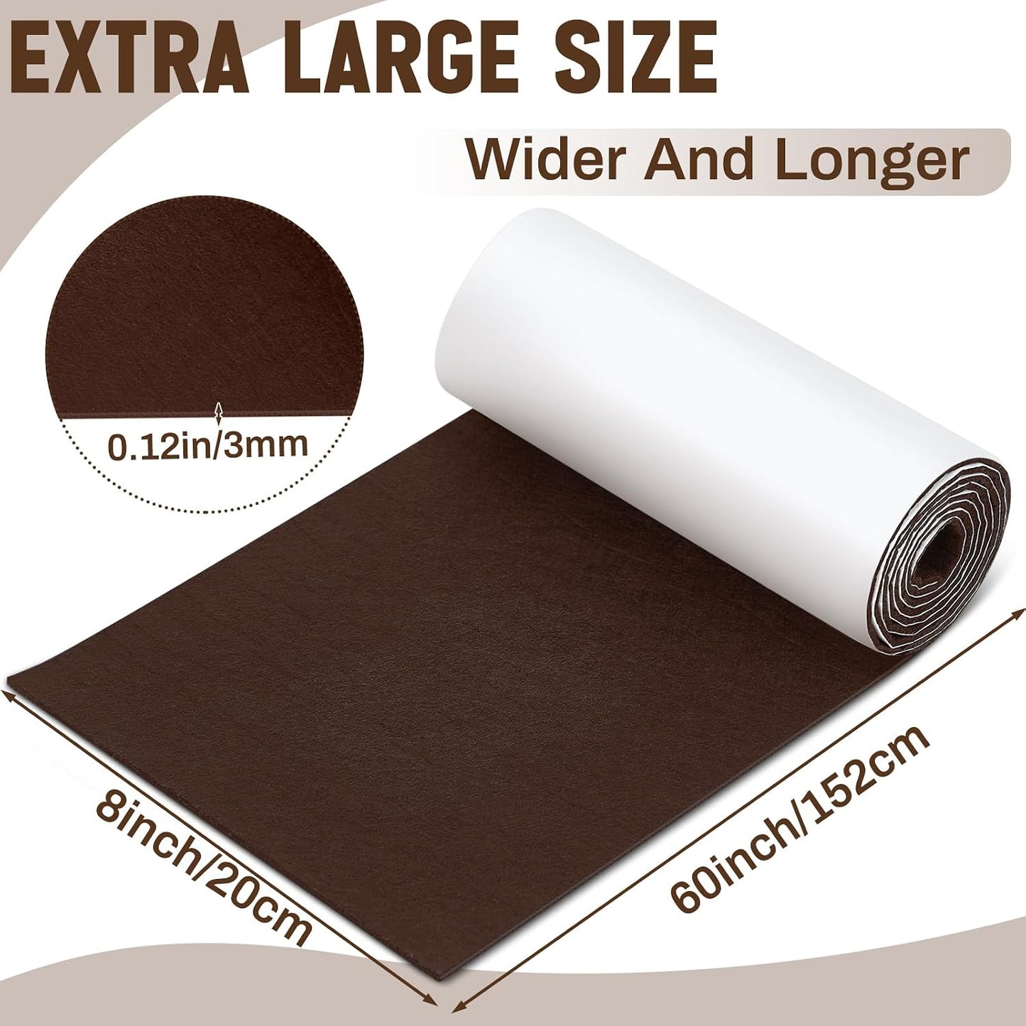 Fullhawl Large Felt Furniture Pads 8 x 60 Inch Non Slip Self Adhesive Heavy Duty Cuttable Strip Roll Felt Sheet Tape for Protecting Hardwood Floors Chair Wall, White
