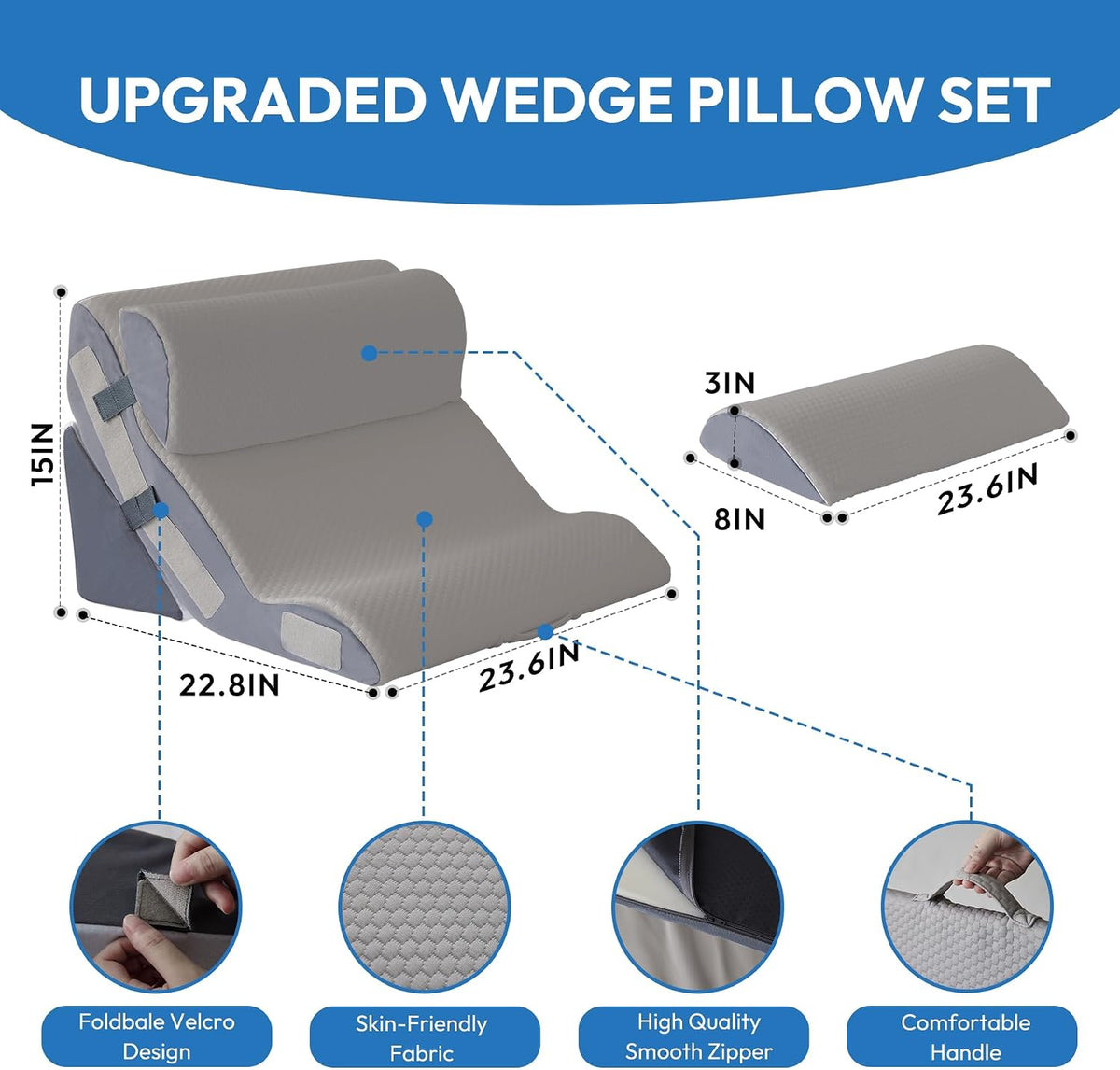 Ahpmeoa Wedge Pillow Set for After Surgery, Back Pillow for Bed Sitting up, 10-in-1 Foam Wedge Pillow for Acid Reflux & Back Pain Relief, Post Surgery Pillow for GERD & Snoring, White