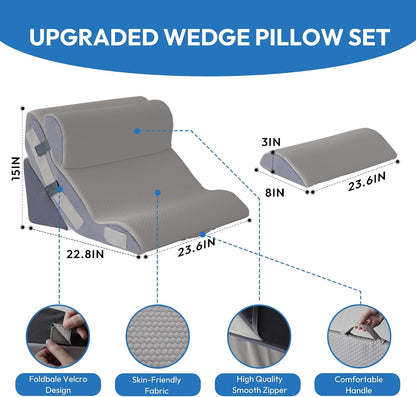 Ahpmeoa Wedge Pillow Set for After Surgery, Back Pillow for Bed Sitting up, 10-in-1 Foam Wedge Pillow for Acid Reflux & Back Pain Relief, Post Surgery Pillow for GERD & Snoring, White