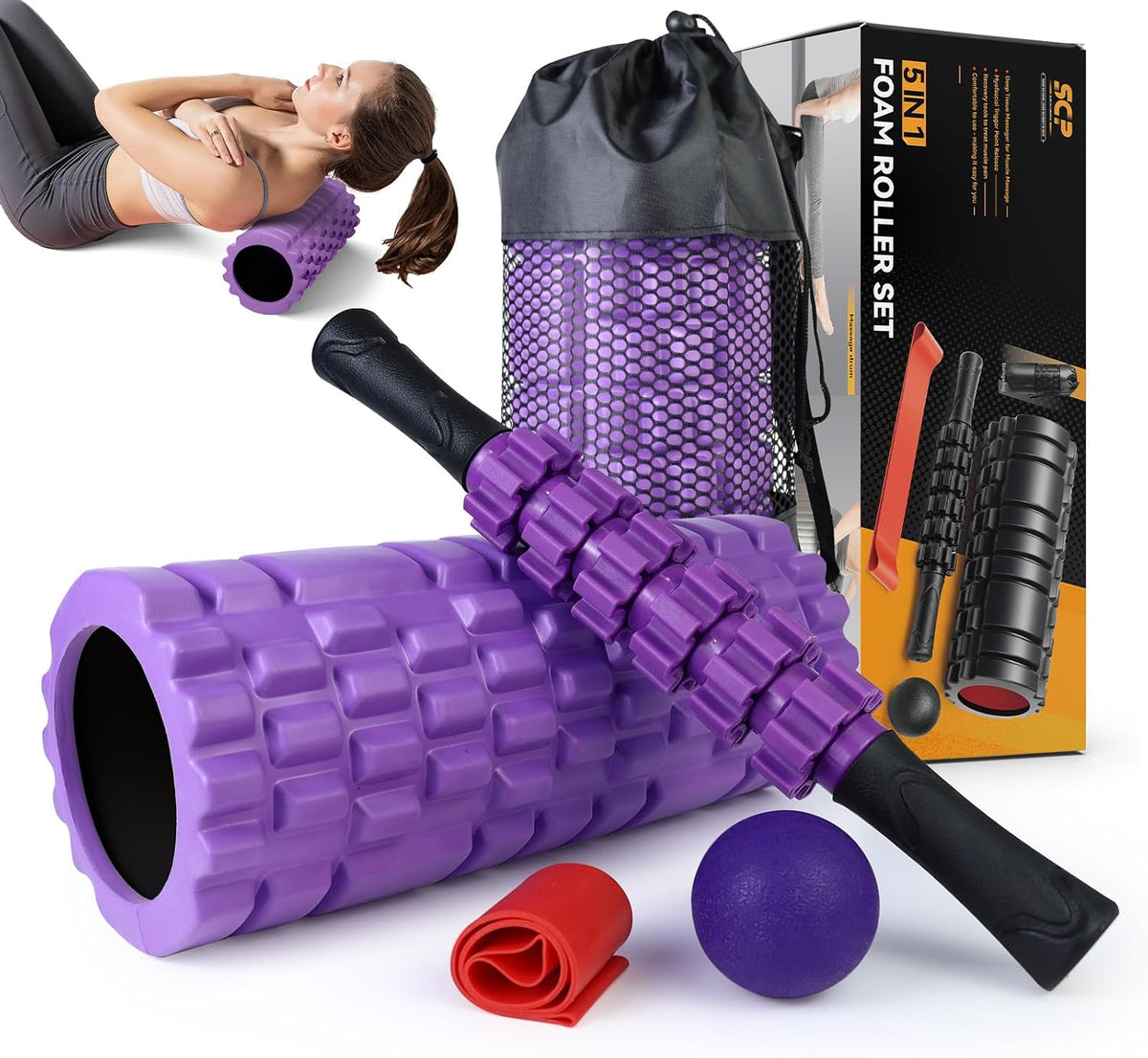 SUBCULTUREPICK 5 in1 Foam Roller Set, Trigger Point Foam Roller Deep Tissue