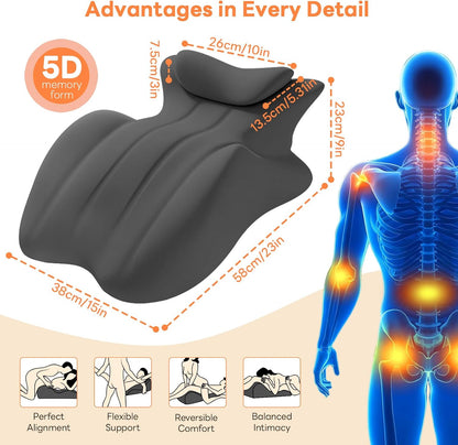 Memory Foam Wedge Pillow, 27° Angled Ergonomic Contoured Intimacy Couples Positioning Pillow for Reading, Back & Neck Support, Multi-Functional Body Support Cushion with Removable Cover