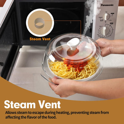 [Plastic-free] Glass Microwave Cover for Food with Ceramic Handle & Screw | BPA-Free Microwave Plate Cover with Steam Vent, Food-Grade, Dishwasher Safe, Fits Most Plates