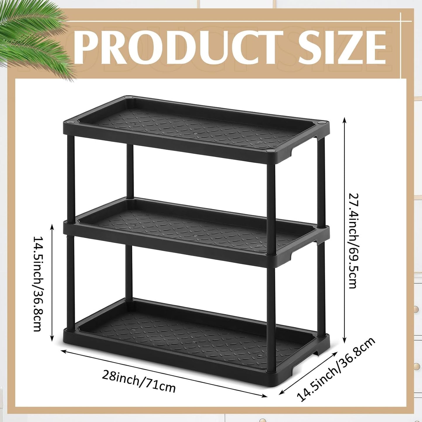 Cinnvoice Boot Tray Rack for Entryway Plastic Waterproof Shoe Mat Tray Large Storage Shelf for Indoor Outdoor Entryway Hallway Closet Use in All Seasons Black(28" d X 14.5" w X 14.5" h)