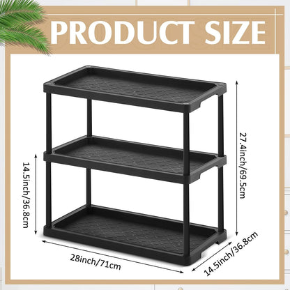 Cinnvoice Boot Tray Rack for Entryway Plastic Waterproof Shoe Mat Tray Large Storage Shelf for Indoor Outdoor Entryway Hallway Closet Use in All Seasons Black(28" d X 14.5" w X 14.5" h)