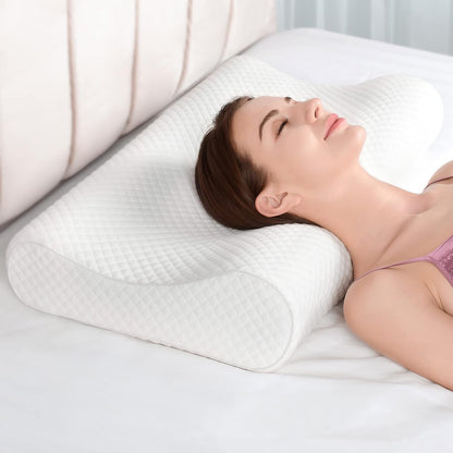 Contour Memory Foam Cervical Pillow for Neck Pain Relief, White | Orthopedic neck support | Standard size | side/back/stomach sleep | cervical alignment | two height choices | washable cover