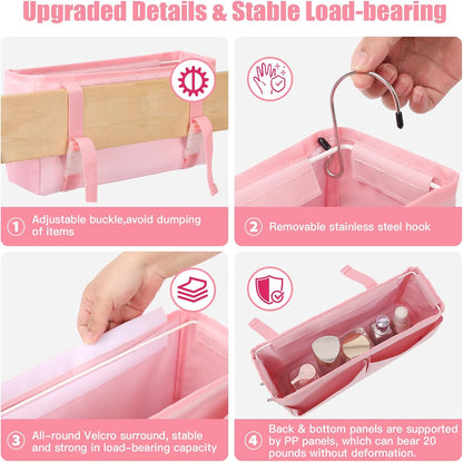 Bedside Caddy Organizer with Fixed Straps, Bunk Bed Caddy ideal for Home, Bunk Bed, Dorm, Hospital, Crib, Versatile Bedside Storage Solution (Beige)