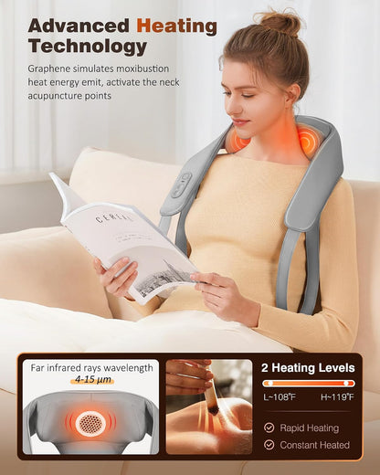 Cordless Neck and Shoulder Massager for Pain Relief Deep Tissue with Heat