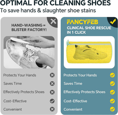 Shoe Washing Machine Bag: 2 Pack Reusable Shoes Cleaning Bags, Light Yellow | Heavy Duty Shoe Laundry Bag for Washer & Dryer, 360° Deep Clean for Sneakers Tennis Shoes, Gifts for Women Men (2pcs)