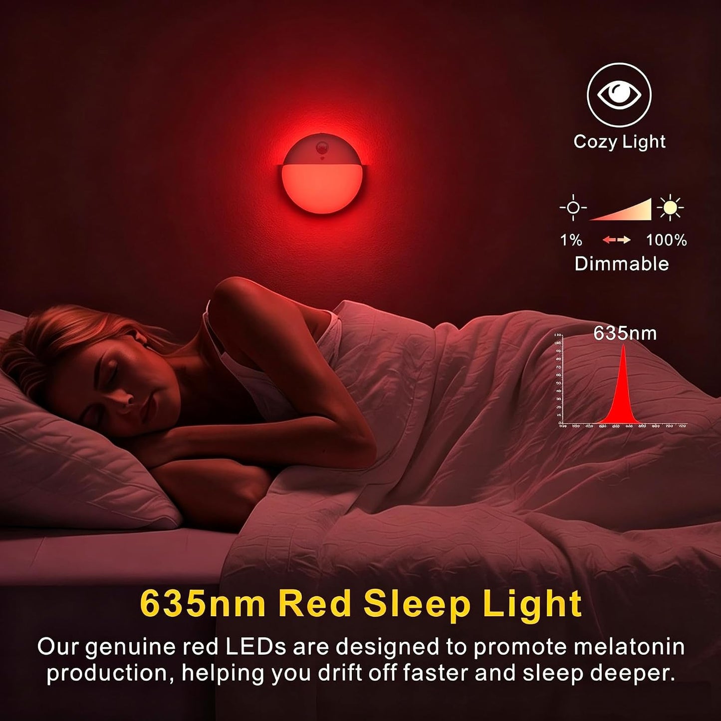 Small Motion Sensor Amber Night Light Battery Operated, Toilet Light | 2 Pack, 3 Modes, Dimmable 1-15lm, Dim Light Soft Glow, No Plug, Wireless Stick on Light for Bedroom, Sleep, Bathroom, Kids