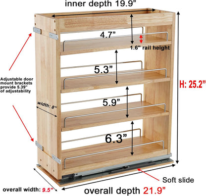 DINDON Pull Out Spice Rack Organizer for Cabinet, (5" W x 21.9" D x 25.2" H) Multi-Use Wood Pull Out Cabinet Organizer Slide Out Shelf Cabinet Storage for Kitchen, Pantry Organization