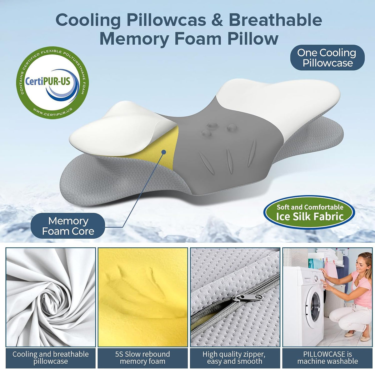 Cervical Neck Pillow for Pain Relief, Ergonomic Side Sleeper Pillow for Sleeping, Orthopedic Neck Support Contour Memory Foam Pillow for Side Back Stomach Sleepers, Ideal for Office Travel