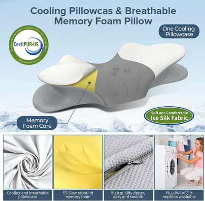 Cervical Neck Pillow for Pain Relief, Ergonomic Side Sleeper Pillow for Sleeping, Orthopedic Neck Support Contour Memory Foam Pillow for Side Back Stomach Sleepers, Ideal for Office Travel