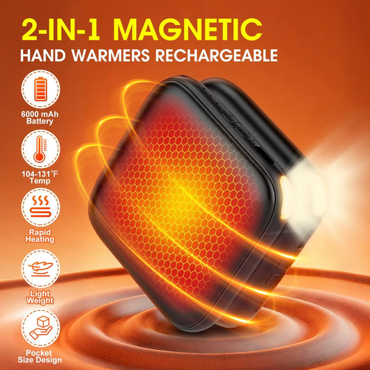 Hand Warmers Rechargeable 2 Pack - 6000mAh 3-Temp Fast Heating Electric Hand Warmers with LED Light, UL Certified Portable Pocket Heater, Hunting Essentials, Gifts for Christmas Men Women Teens
