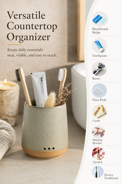 LYEOBOH Ceramic Toothbrush Cup, Cute Toothbrush Holder with Drainage White | Farmhouse Toothbrush Container, Countertop Toothbrush Organizer, Toothbrush Storage for Bathroom Vanity & Countertop