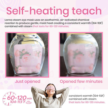 LANNA Heated Steam Eye Mask, Disposable 120 Minutes, Lavender Scent, 5 Pcs
