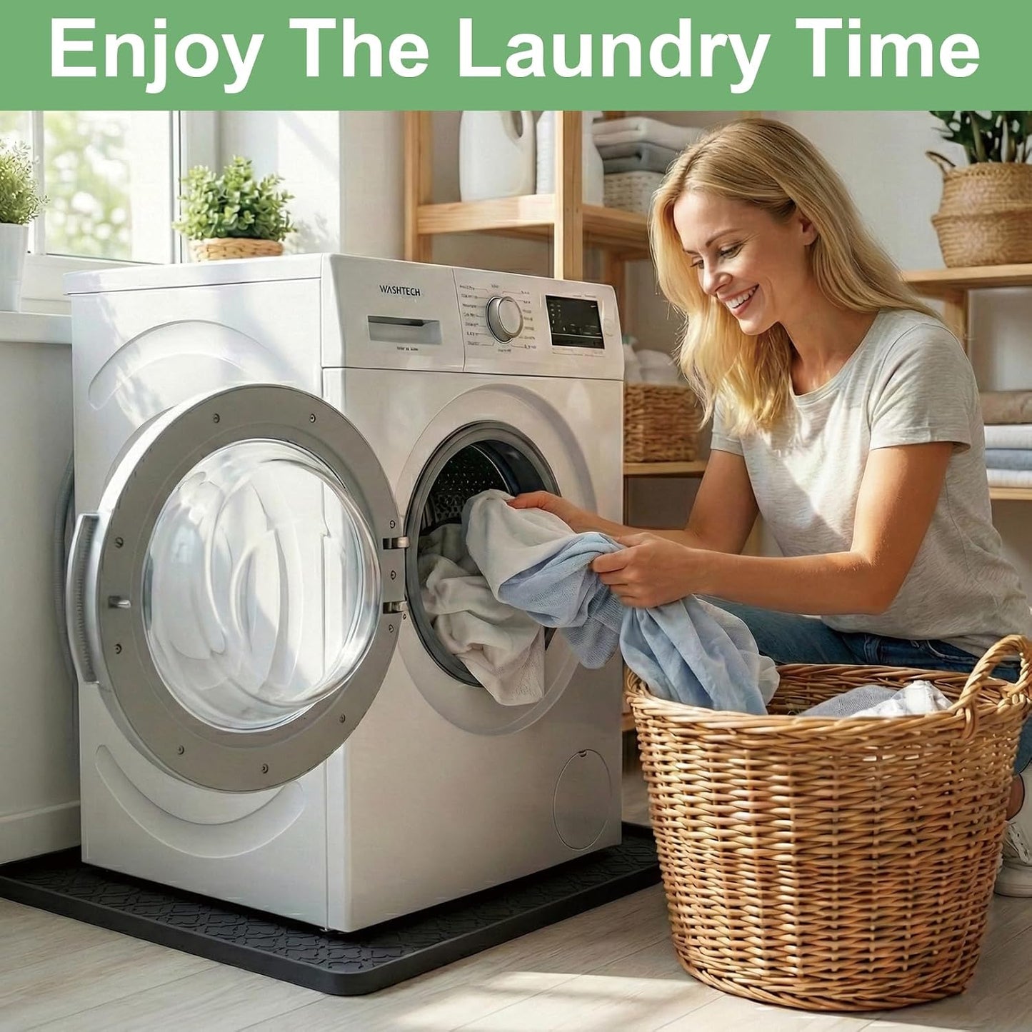 33 x 31 Inch Washing Machine Drain Pan, Silicone Washer Pan, Grey | 2cm Raised Waterproof Edge, Washer and Dryer Mat for Floor Protection, Fits Standard & Large Washers Up to 5.0 Cu.Ft.