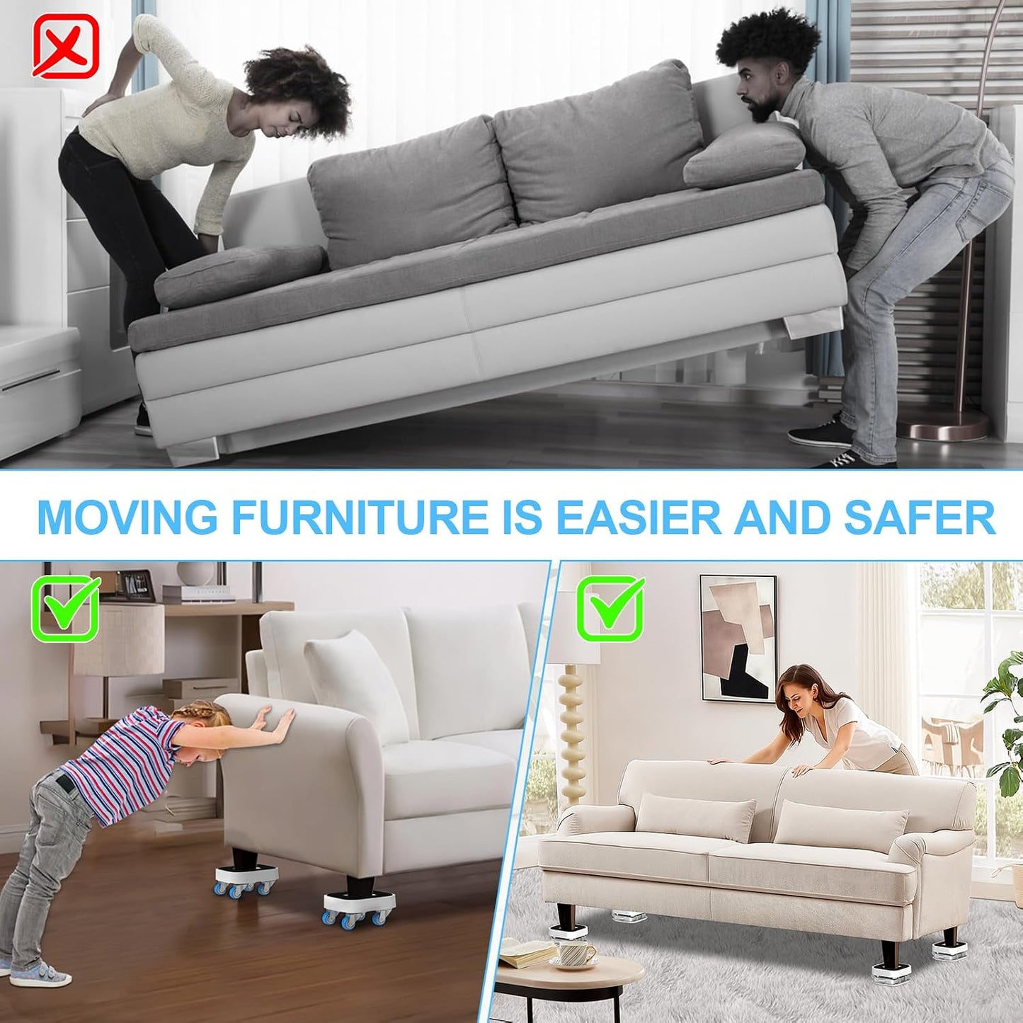 New Upgrade Furniture Sliders: Furniture Movers with Wheels & Groove | Furniture Dolly with 360° Rotatable Wheels - Appliance Roller for Moving Heavy Sofa Bed - Load Capacity Up to 750lb